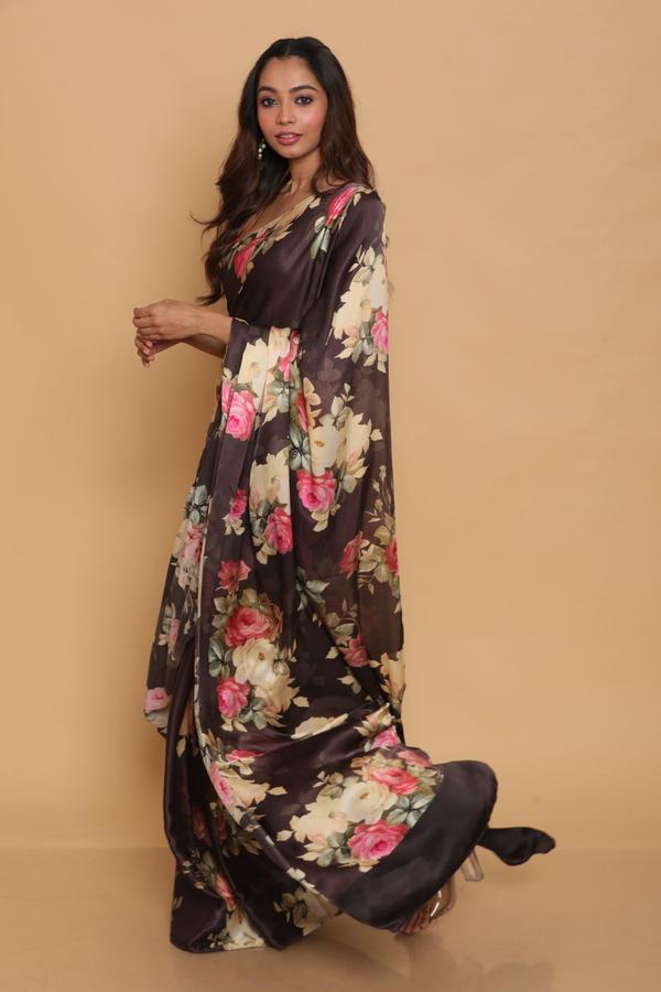 SATIN FLORAL SAREE