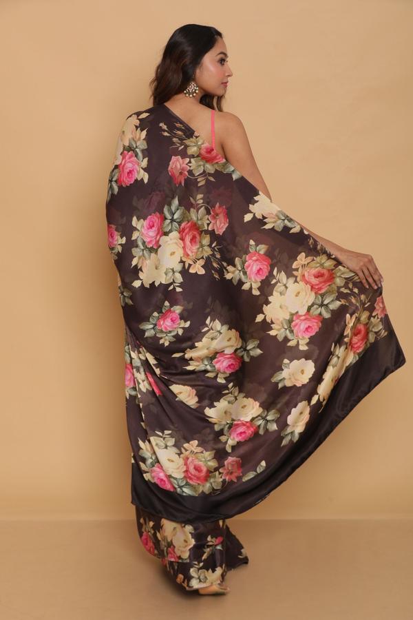 SATIN FLORAL SAREE