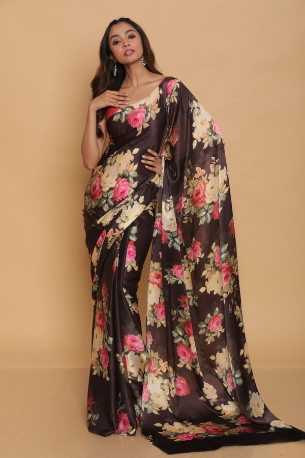 SATIN FLORAL SAREE