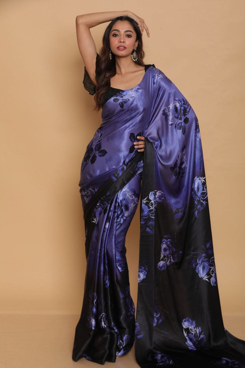 Satin Floral Printed Saree