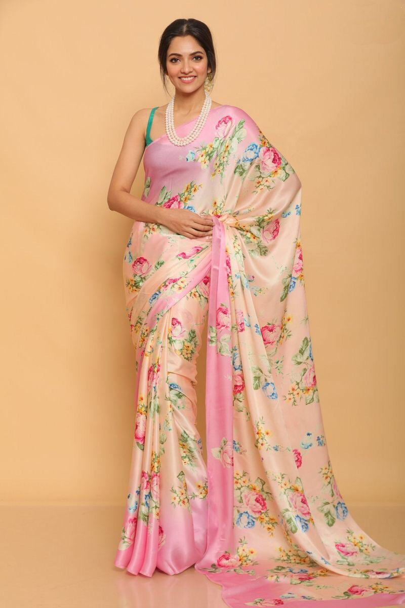 Pink Floral printed sati saree