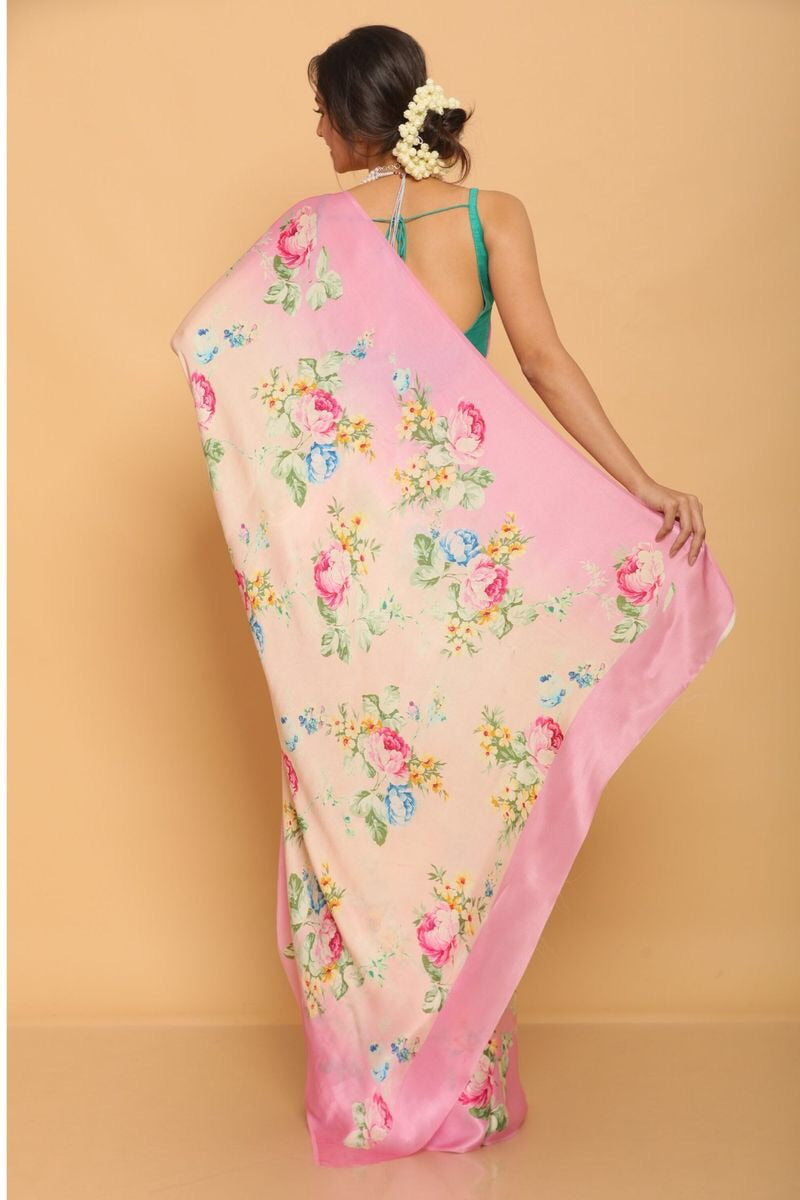Pink Floral printed sati saree