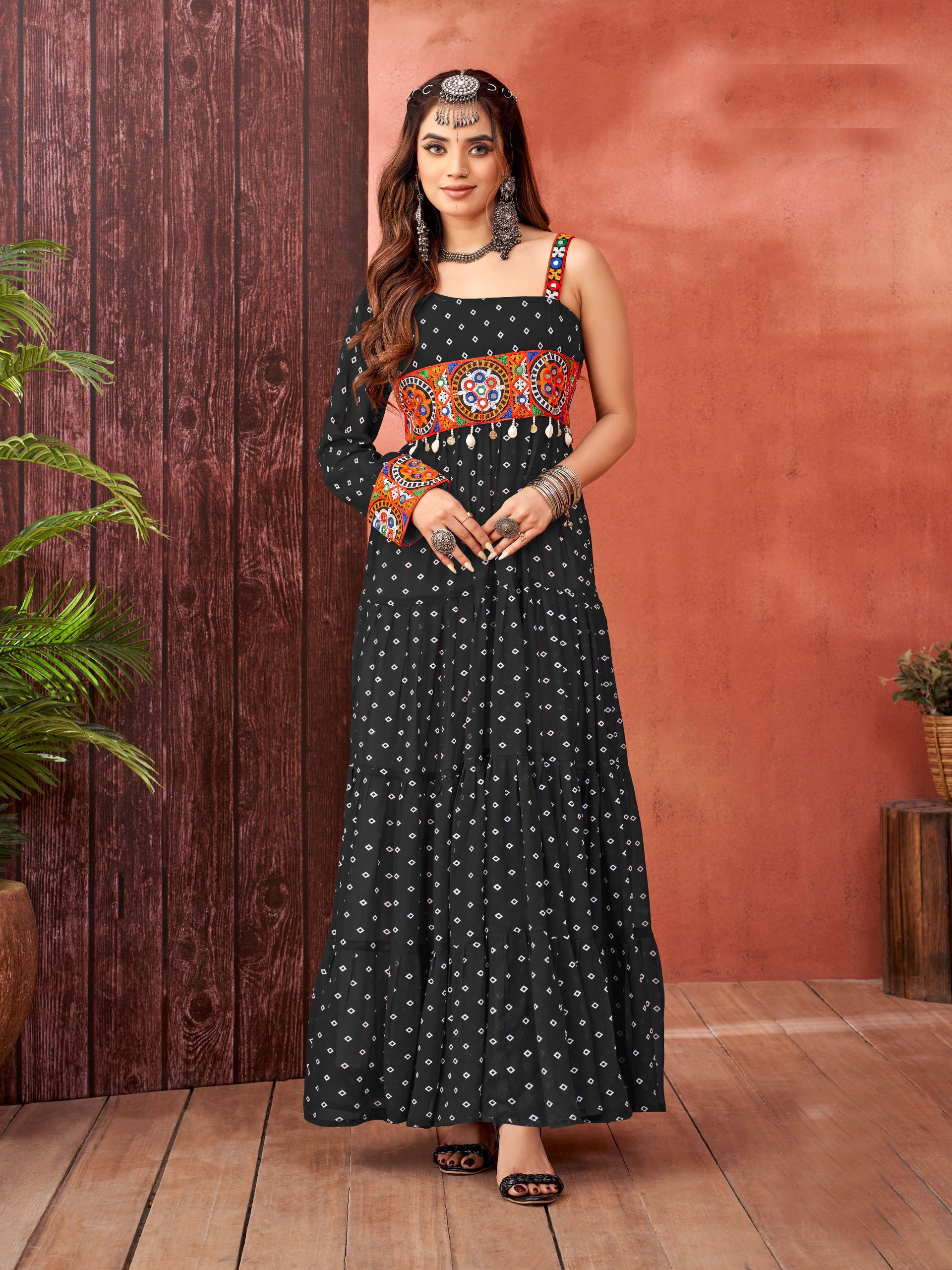 Navratri Faux Georgette Gown with Voluminous Flair
