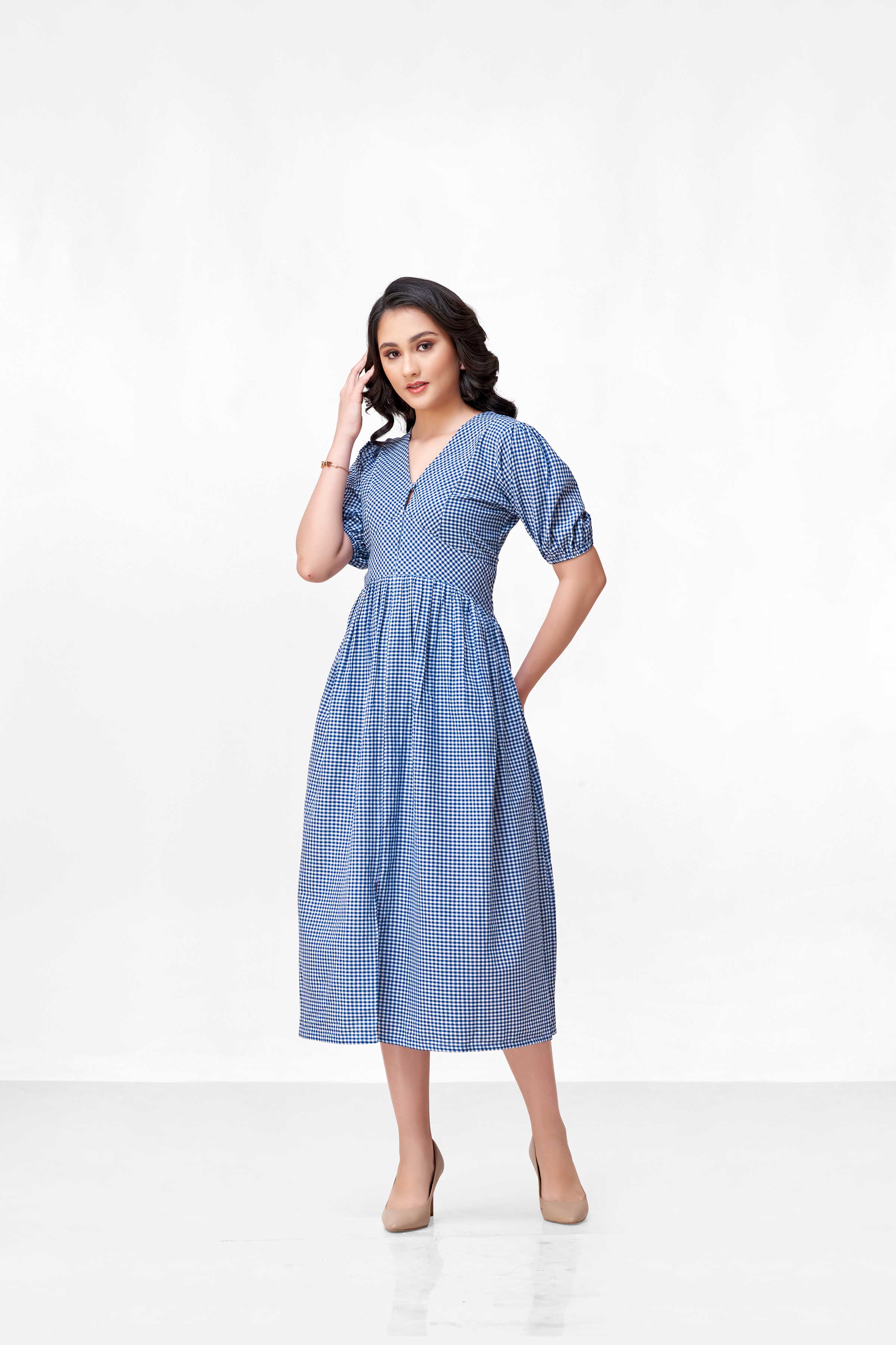 CLARA BLUE CHEX DRESS