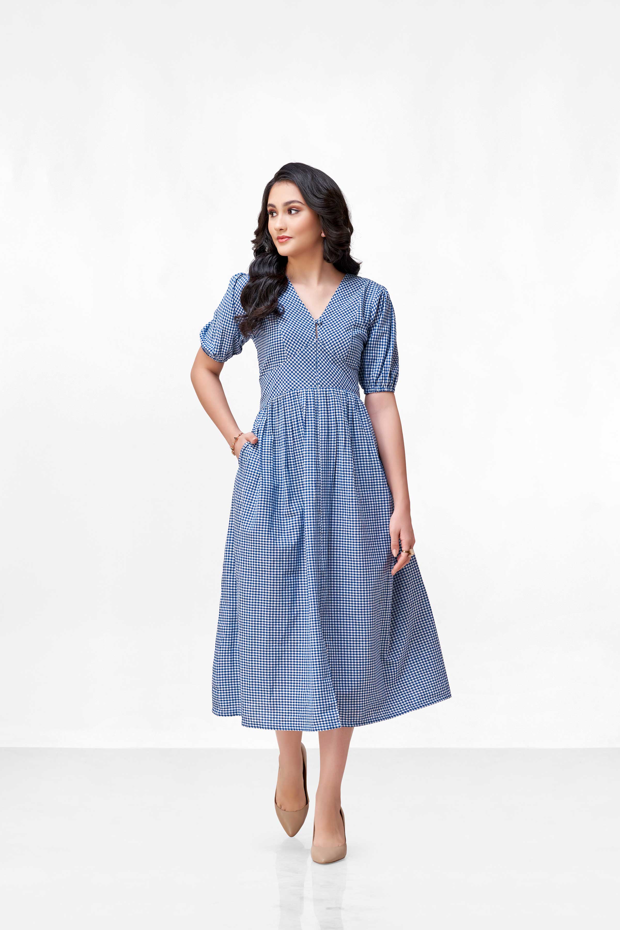CLARA BLUE CHEX DRESS