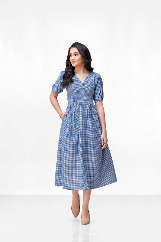 CLARA BLUE CHEX DRESS