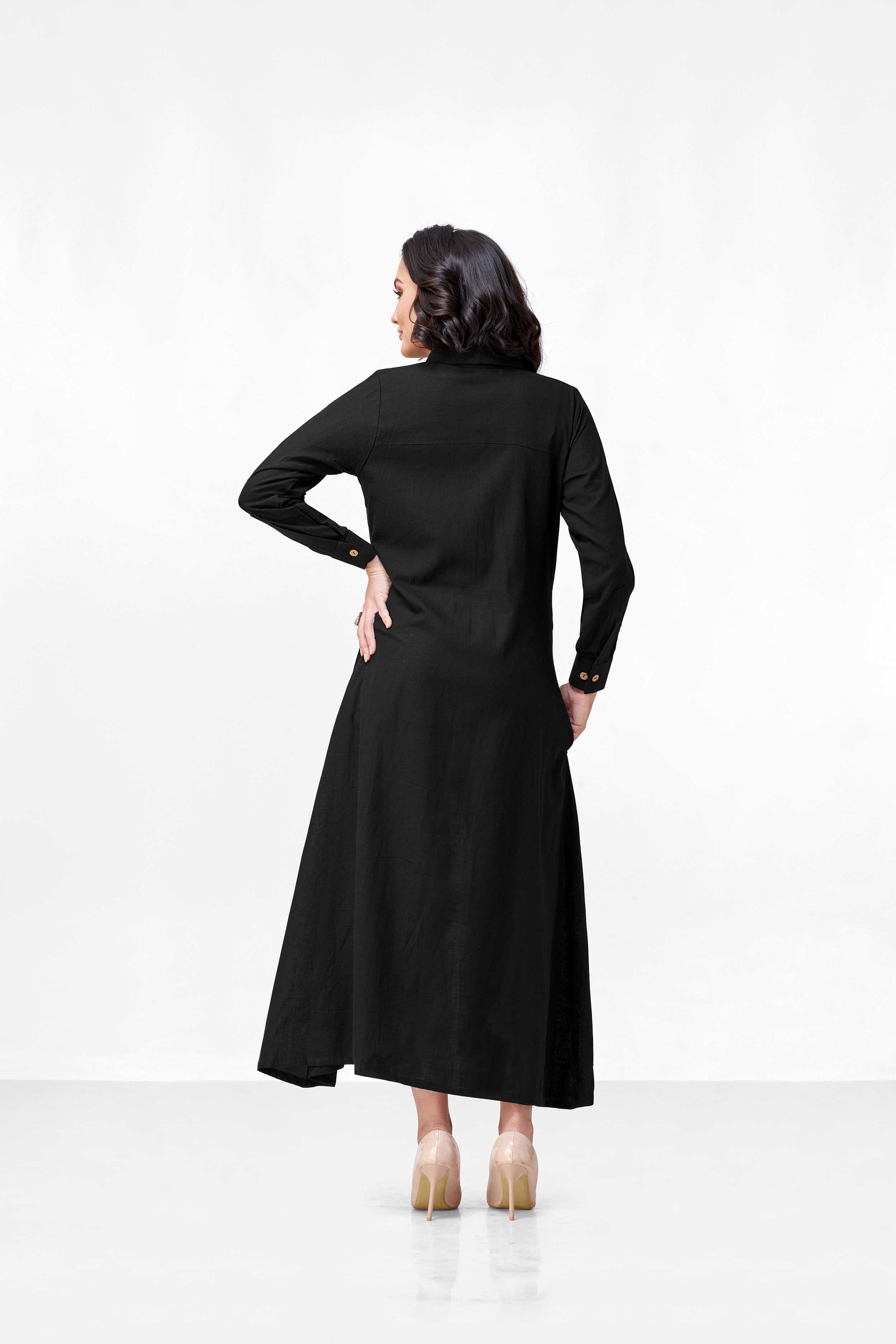 FIZA BLACK SLUB COTTON DRESS