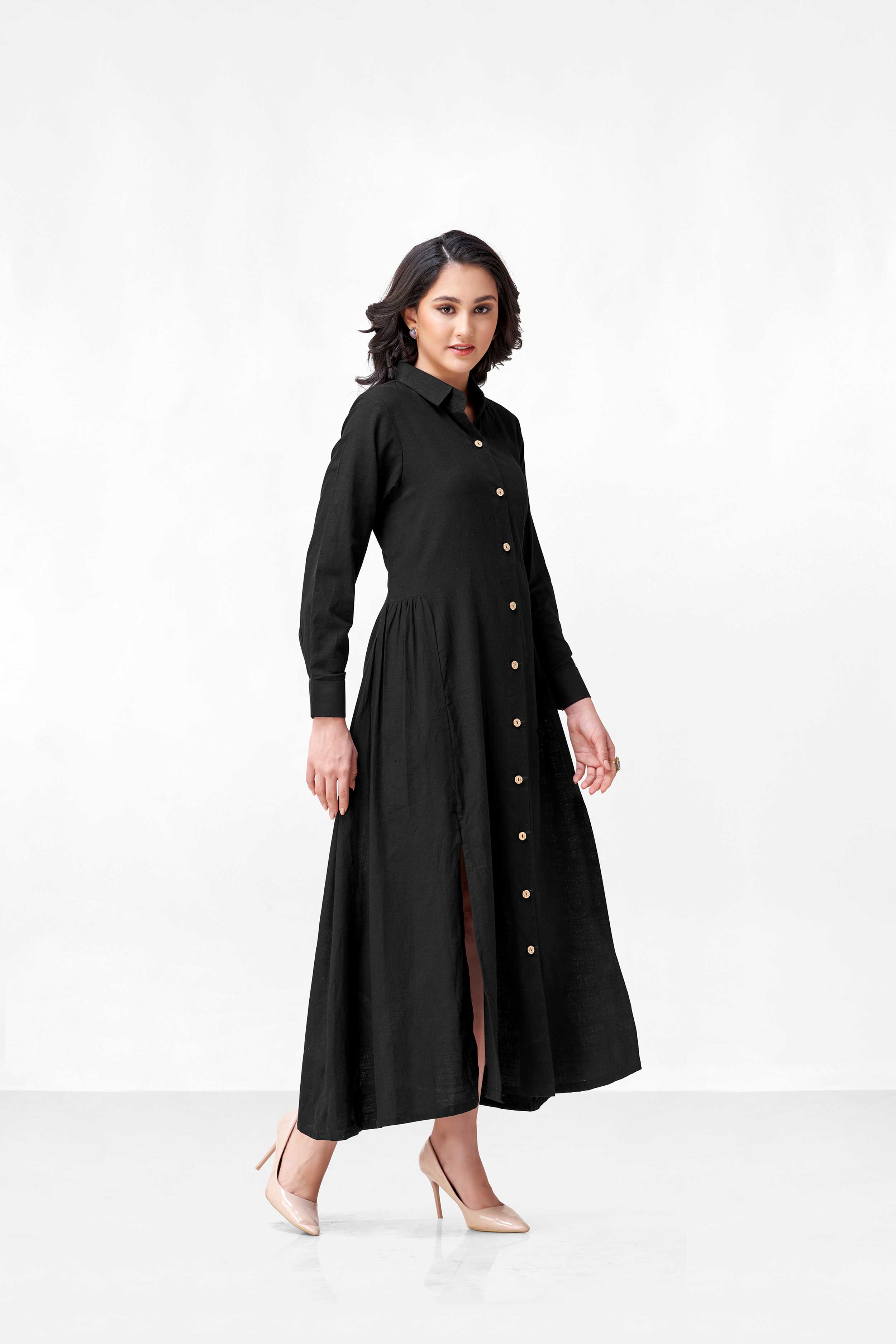 FIZA BLACK SLUB COTTON DRESS