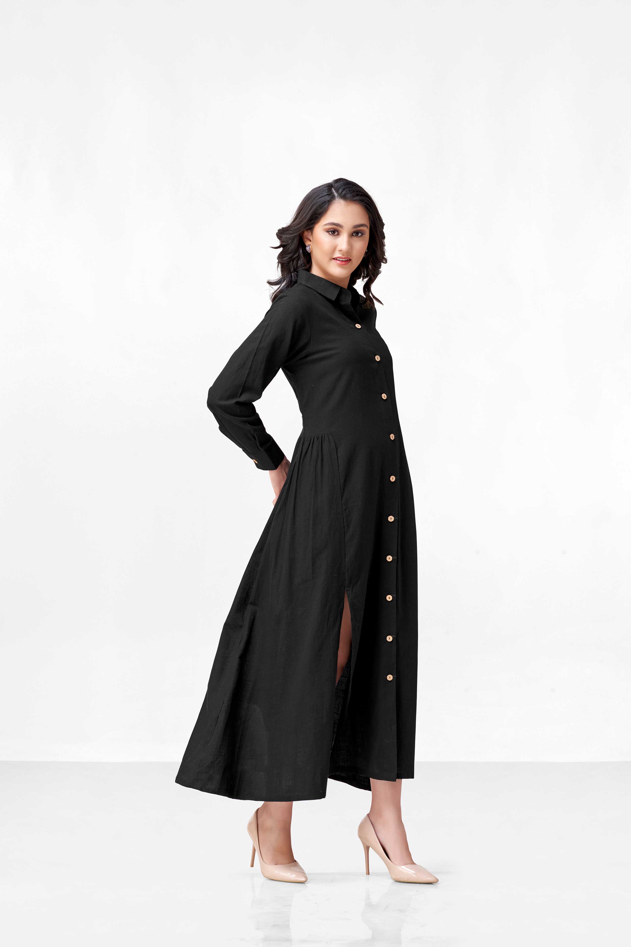 FIZA BLACK SLUB COTTON DRESS