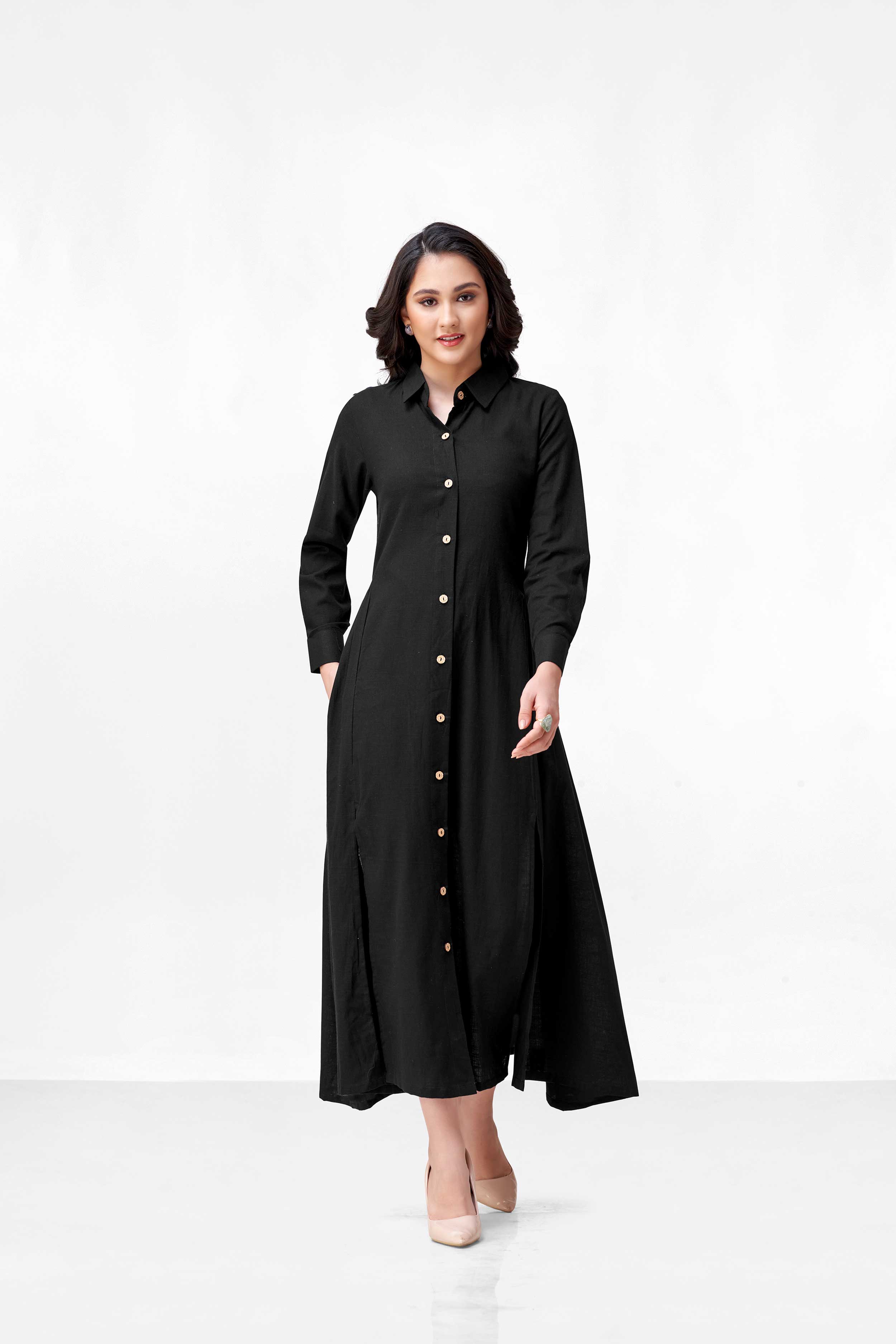 FIZA BLACK SLUB COTTON DRESS