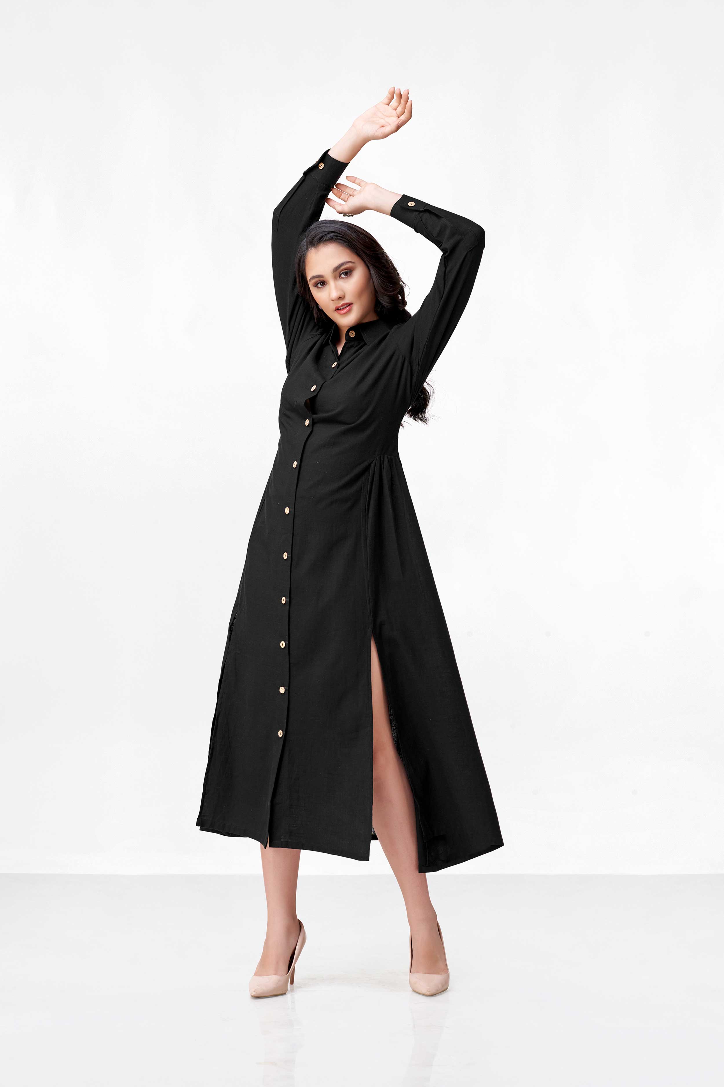 FIZA BLACK SLUB COTTON DRESS