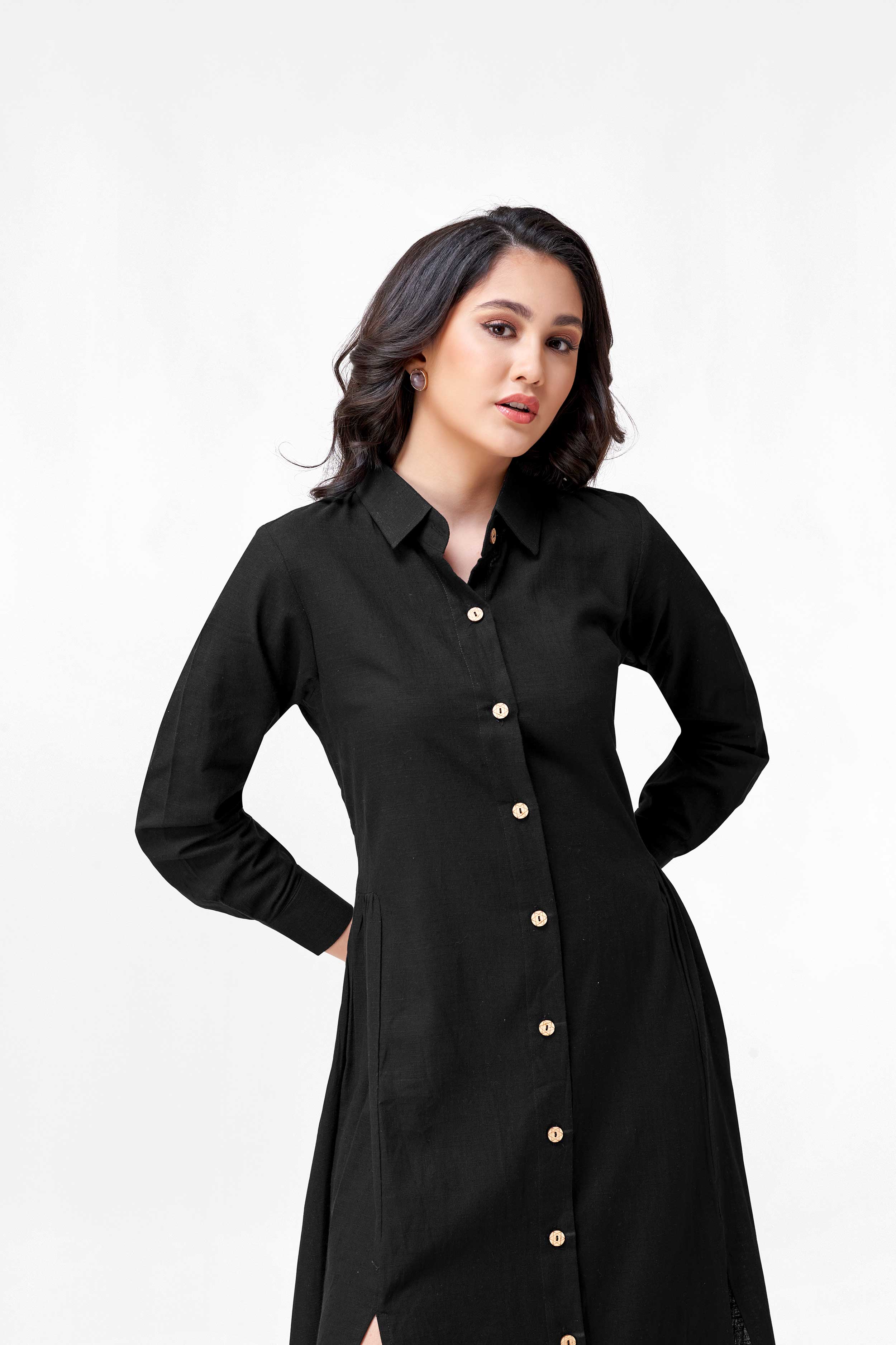 FIZA BLACK SLUB COTTON DRESS