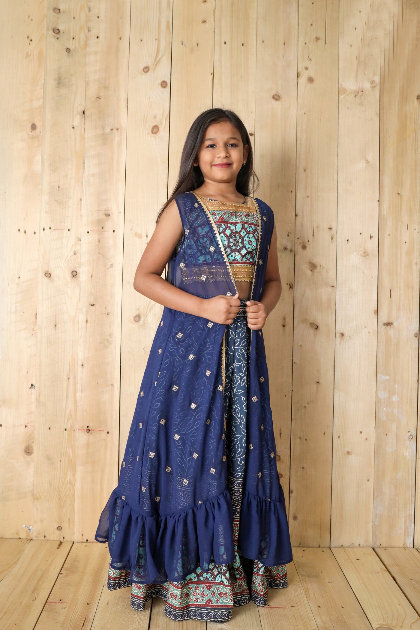 BERRY BLUE EMBROIDERY SHRUG KIDS SET