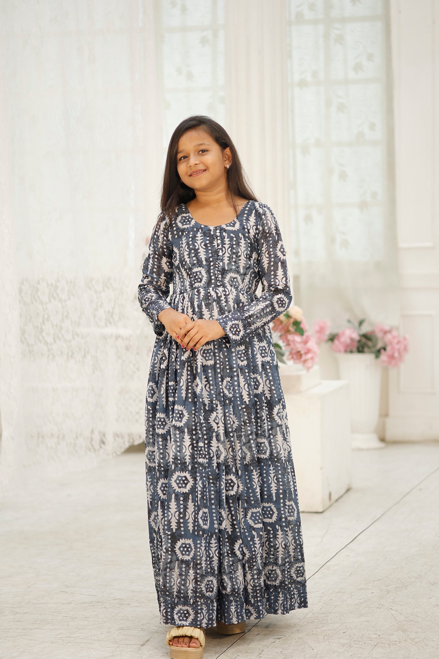 Adorable Kids Gown with Zari Sequins Embroidery Work