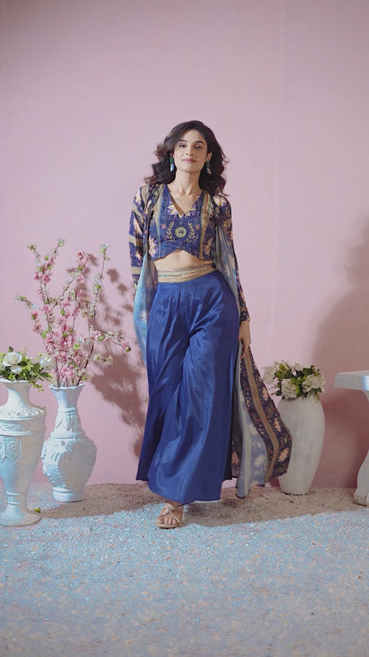 Vashti Elegant Crepe Shrug Set with Hand Work Crop top