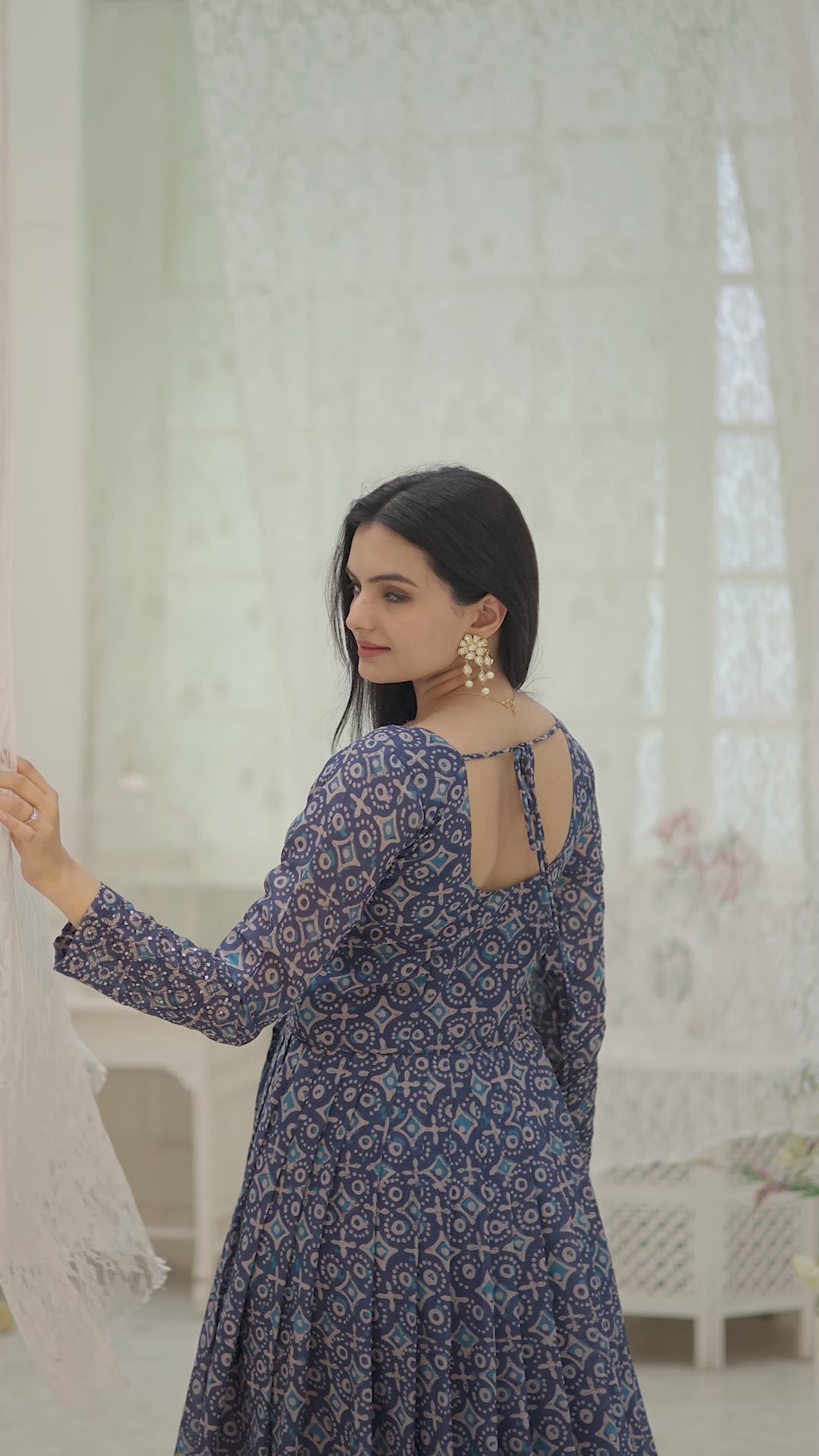 Printed Faux Georgette Gown with Embroidery work