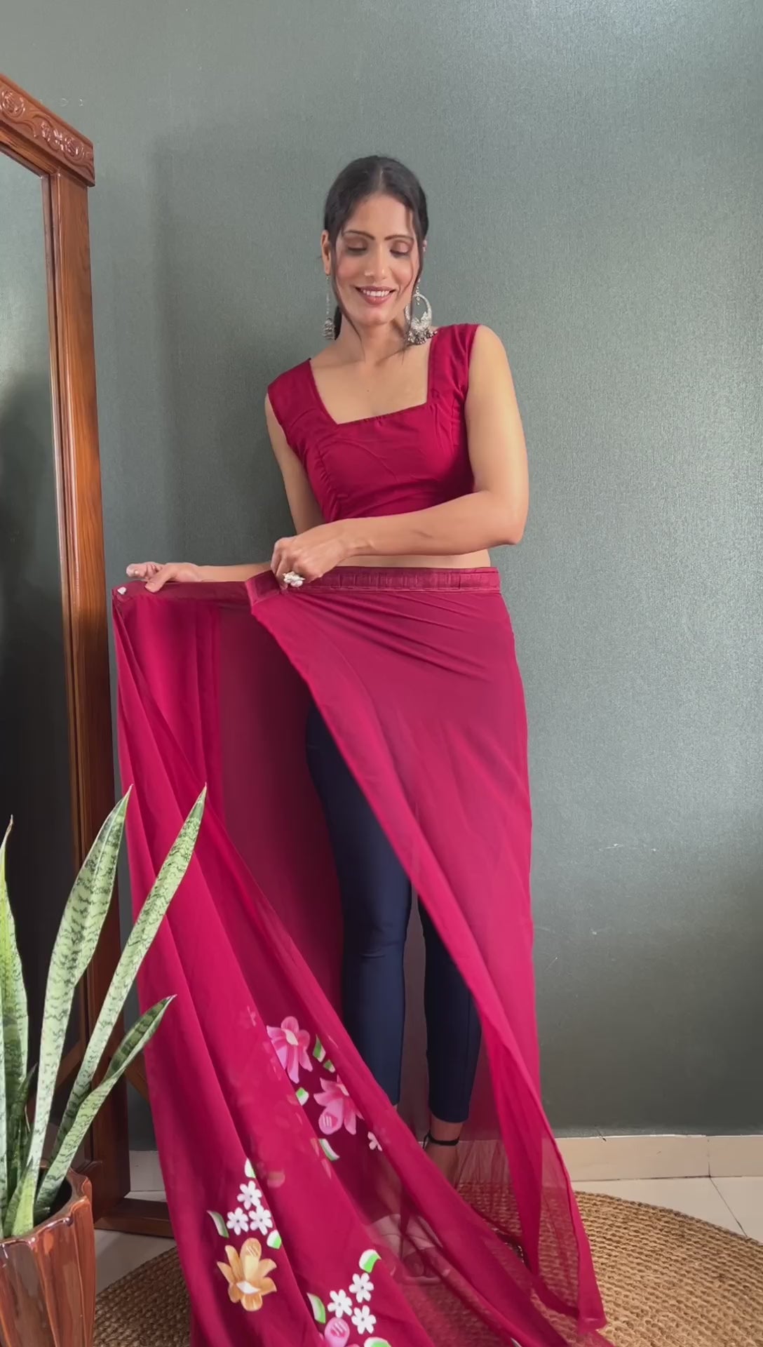 Hand-Painted Faux Georgette Ready-to-Wear Saree