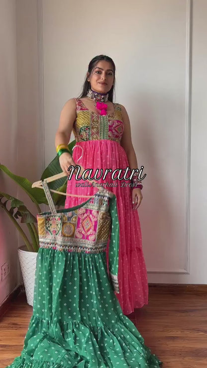 Green One Shoulder Bandhni Maxi Dress