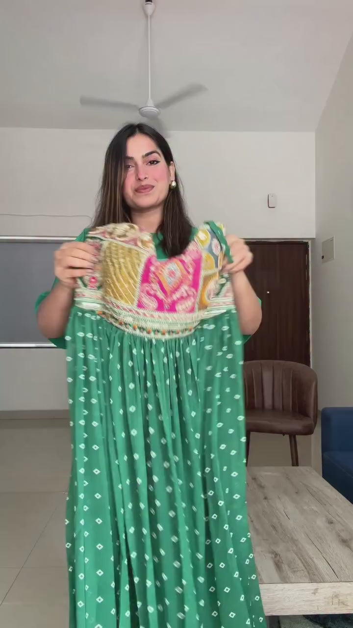 Green Bandhni Maxi Dress