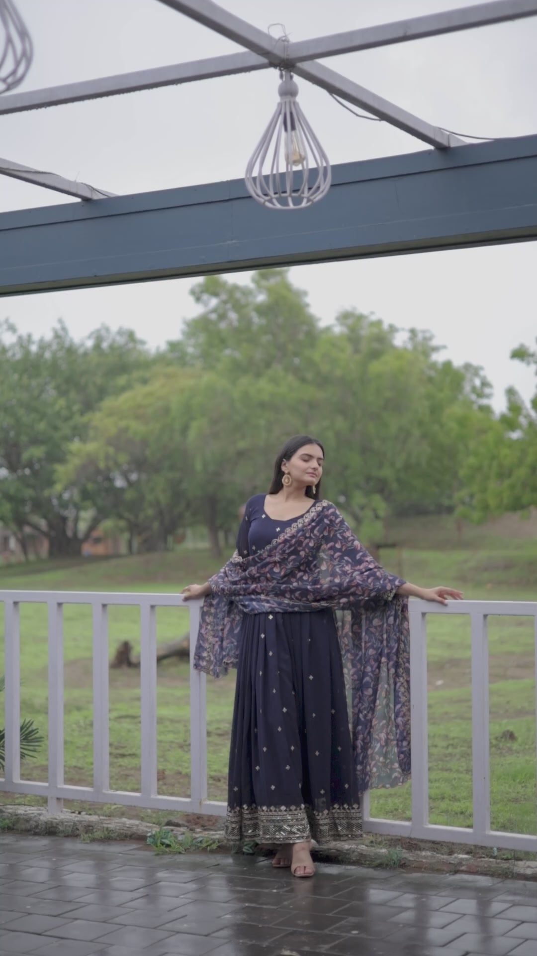 Faux Georgette Embroidered Gown with Tabby Silk Dupatta